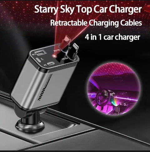 4 in 1 Car Fast Charger with Starry sky Lights