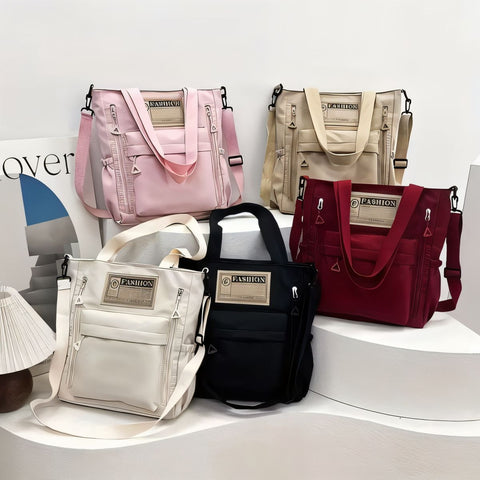 Trendy Multi-Pocket Nylon Shoulder Tote Bag – Lightweight Casual Crossbody Handbag for Women
